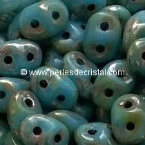 10GR SUPERDUO 2.5X5MM GLASS COLOURS OPAQUE TURQUOISE BLUE PICASSO