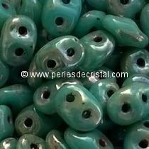 10GR SUPERDUO 2.5X5MM GLASS COLOURS OPAQUE TURQUOISE GREEN PICASSO