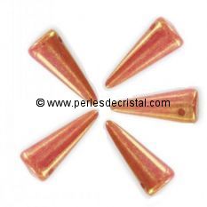 8 SPIKES 5X13MM GLASS COLOURS OPAQUE RED ORANGE PINK CERAMIC LOOK