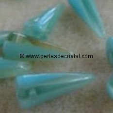 8 SPIKES 5X13MM GLASS COLOURS OPAQUE TURQUOISE GREEN TOPAZ