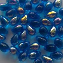 25 DROPS BOHEMIAN 6X9MM GLASS COLOURS CAPRI BLUE AB 60080/28701