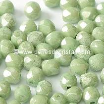 50 BOHEMIAN GLASS FIRE POLISHED FACETED ROUND BEADS 4MM COLOURS OPAQUE LIGHT GREEN CERAMIC LOOK 03000/14457