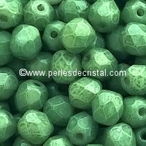 25 BOHEMIAN GLASS FIRE POLISHED FACETED ROUND BEADS 6MM COLOURS OPAQUE GREEN CERAMIC LOOK - LUSTER 03000/14459