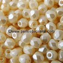 50 BOHEMIAN GLASS FIRE POLISHED FACETED ROUND BEADS 3MM COLOURS PASTEL CREAM 02010/25039