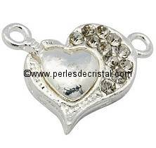 Magnetic clasp, heart, strass, colours SILVER - 17X22mm