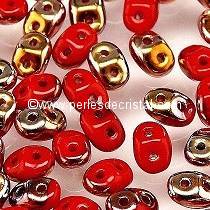 10GR SUPERDUO 2.5X5MM GLASS COLOURS OPAQUE CORAL RED CAPRI GOLD 93200/27101