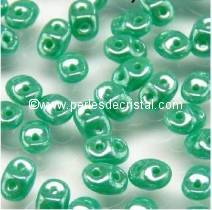 10GR SUPERDUO 2.5X5MM GLASS COLOURS OPAQUE GREEN TURQUOISE LUSTER 63130/14400
