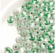 10GR SUPERDUO 2.5X5MM GLASS COLOURS CRYSTAL GREEN LINED 00030/44856