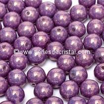 50 SMOOTH ROUND BEADS 4MM OPAQUE AMETHYST / GOLD CERAMIC LOOK 03000/15726