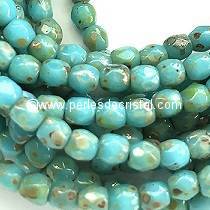 50 BOHEMIAN GLASS FIRE POLISHED FACETED ROUND BEADS 4MM COLOURS OPAQUE BLUE TURQUOISE PICASSO 63030/43400