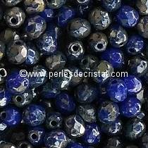 50 BOHEMIAN GLASS FIRE POLISHED FACETED ROUND BEADS 4MM COLOURS OPAQUE SAPPHIRE PICASSO 33050/43400