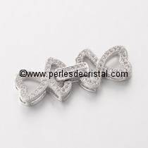 Clasp hearts clips, with rhinestone SILVER 29x11MM
