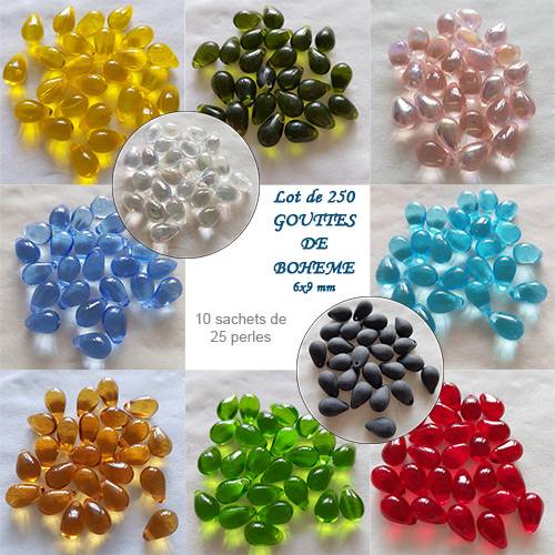 DISCOVERY OFFER: 10 COLORS 25 DROPS 6X9MM - OF 250 DROPS