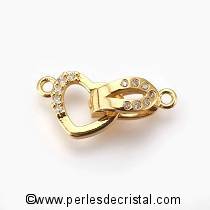 Clasp heart, 1 clip, 1 row with rhinestone GOLD 18MM
