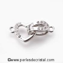 Clasp heart, 1 clip, 1 row with rhinestone SILVER 18MM